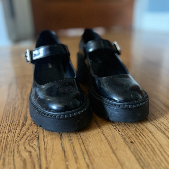 Madden Girl Shiny Black Platform Loafers - Picture 4 of 8